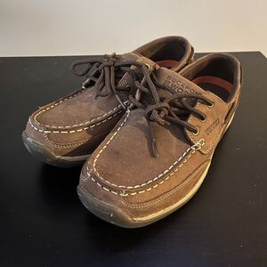 Rockport Works Mens Sailing Club Three Eye Boat Shoes Brown Leather Size 9.5M